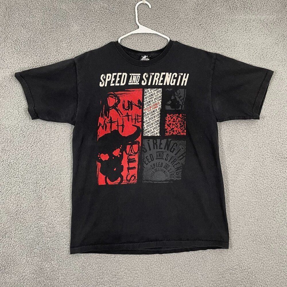 Speed And Strength Run With The Bulls Tee Men L‎ Black Moto Biker Short Sleeve